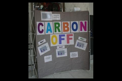 The display in the reception of Ludgate House shows the carbon reductions tenants have achieved so far